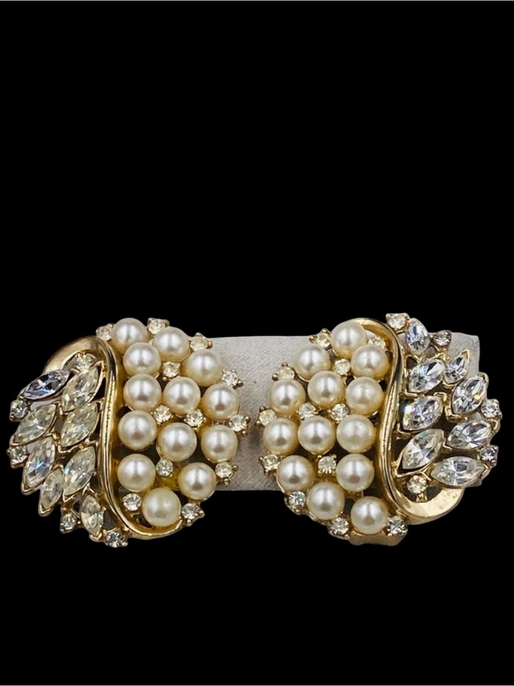 Fabulous Large Trifari Rhinestone Faux Pearl Earrings